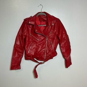 Vibrant Red Leather Biker Jacket